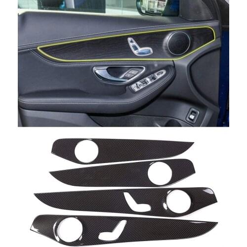 Carbon Fiber Car Door Decoration Protector Panel Trim 4pcs For Mercedes-Benz C-Class W205 C180 2015-2018