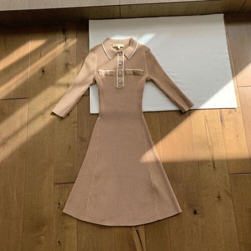 Elegant knitted dress summer vintage women v-neck French brand slim casual mini sweater dress elegant women clothes