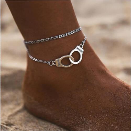 Simple style Love Handcuffs Charm Silver color gold color Metal Plated Chain for Women Anklet Gift
