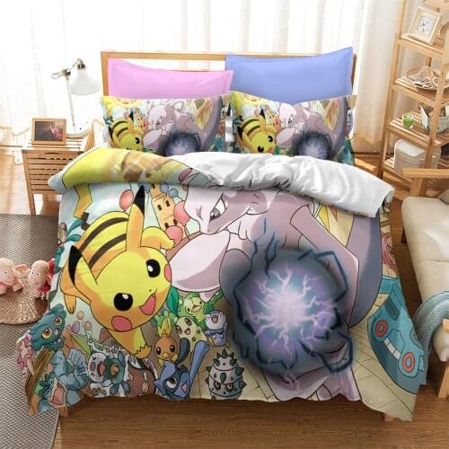 Pokemon original quilt cover pillow bedding set Pikachu 3D cartoon printing bedspread childrens bedroom household items