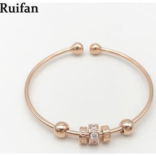 Rose Gold Color Cubic Zirconia Real 925 Sterling Silver Women Open Bangles Bracelet Cuff Bangle Trendy Fine Jewelry Gift YBR005