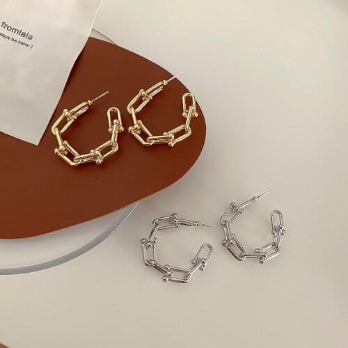 RZ129 925 silver needle retro Geometric Chain Earrings Cold Wind Metal Earrings Fashion Earrings Women