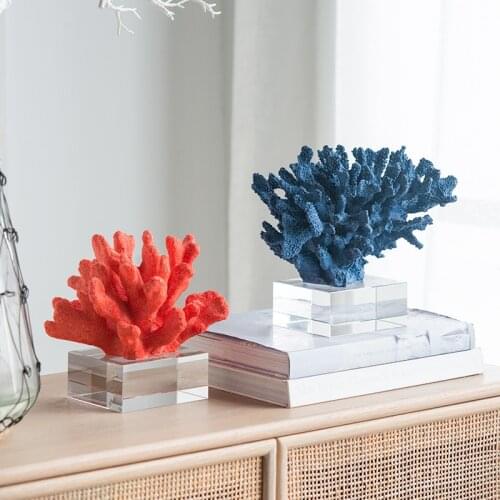 Modern Blue White Red Coral Tree With Crystal Glass Base Art Entrance Cabinet Resin Crafts Desktop Home Decor Ornaments Gifts