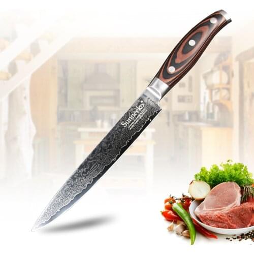 Sunnecko 8" Slicing Knife Damascus Chef Kitchen Knives Japanese VG10 Steel Blade Sharp Meat Cutting Tools Pakka Wood Handle