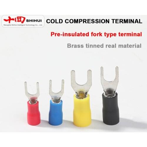 SV3.5-/4/5/6 Forked Pre-Insulated Terminal Wire Connector Brass Cold Crimp Terminal Y Type U Type Wiring Copper Nose Wire Lugs