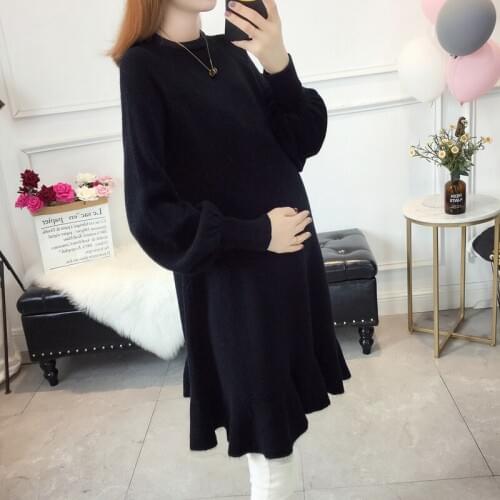 Maternity sweater mother winter thick sweaters loose maternity clothing lotus leaf edge knit long winter pregnancy clothes
