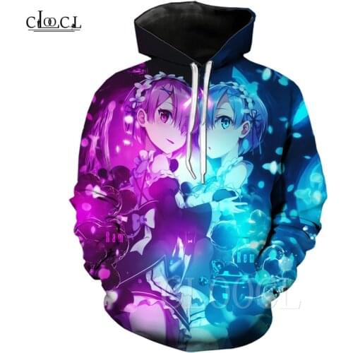 Cute Loli Japanese Anime Re:zero Rem Ram Maid Hoodies Men Clothing Cosplay Otaku Anime Hoodie 3D Print Men Women Sweatshirt Coat