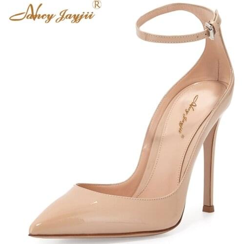 Nancyjayjii Nude Leather Pointed Toe Ankle Strap High Heels Pumps Shoes For Woman Casual&Party&Wedding Schoenen Large Size 4-16