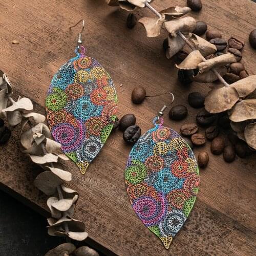 Vintage Ethnic Earrings For Women Female 2019 Fashion Boho Leaf Round Hollow Dangle Drop Earring Oversize Jewelry Accessories