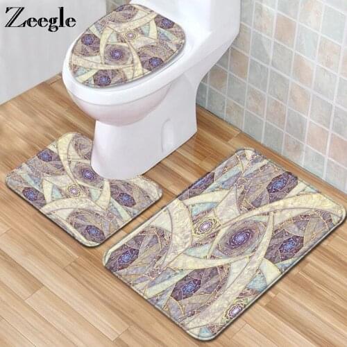 Zeegle 3pcs Toilet Mat Set Anti-slip Bathroom Doormat Shower Mat Flannel Toilet Pedestal Rug Absorbent Foot Mat Bathroom Mat Set