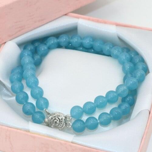 Bohemia style 6mm dyed jades blue natural stone chalcedony round beads 2 rows multilayer bracelet women jewelry 7.5inch B2789