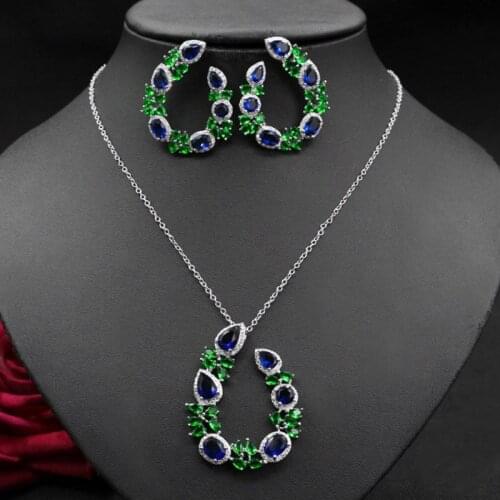 Zlxgirl jewelry Classic womens wedding pendant with earring jewelry sets perfect AAA cubic copper chain necklace Ears bijoux