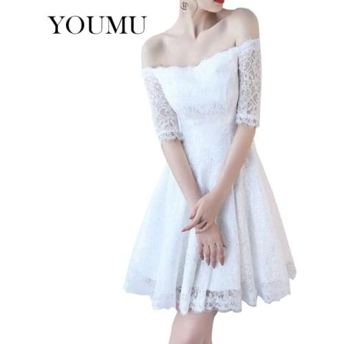 Women Slash Neck Dress Lace Knee-length Natural Waist Vintage Style Formal Evening Party Half Sleeve Midi Dresses 800-618