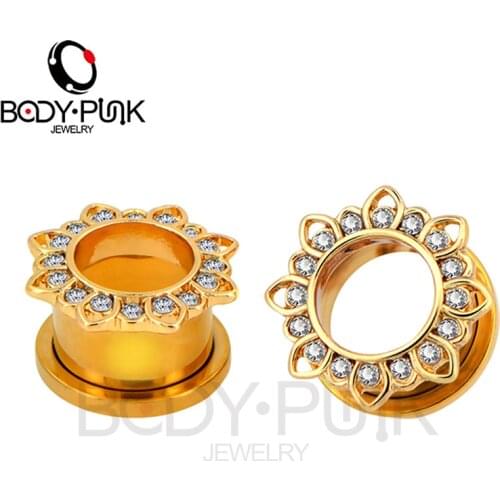 BODY PUNK New Gold Ear Expander Plugs and Tunnels Piercing Flesh Earrings Gauges Unscrew Stretchers Body Jewelry 2pcs Set Women
