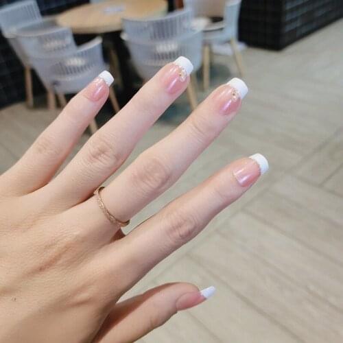 24pcs Pearl Inlaid Nail Patch Glue Type Removable Long Paragraph Fashion Manicure Save Time False Nail Patch DL