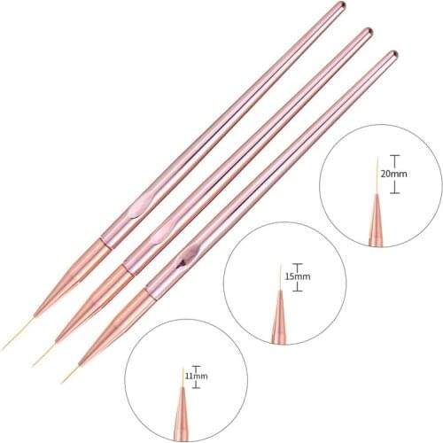 3Pcs Nail Art Acrylic Liner Painting Brush Rose Gold Handle Lines Stripes Grid Pattern Drawing Pen 3D DIY Tips Manicure Tools