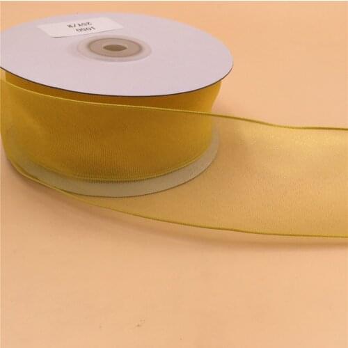 38MM 25yards Wired Edge Yellow Gold Sheer Organza Ribbon for Festival Christmas Decoration New Year Gift Wrapping