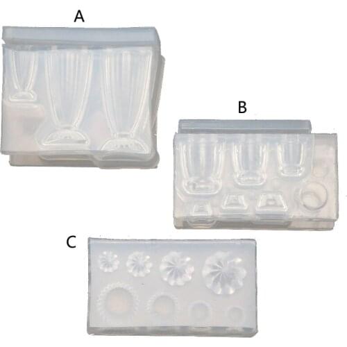 3D Small Glass Bottle Resin Mold Drink Bottle Jar Goblet Cup Simulated Food Mini Cake Cup Silicone Resin Mold Craft Tool