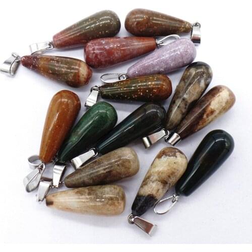 50Pcs 25x10mm Wholesale Natural Colorful Indian Agate Teardrop Pendant Bead DIY Earrings Handmade Jewelry Accessories S665