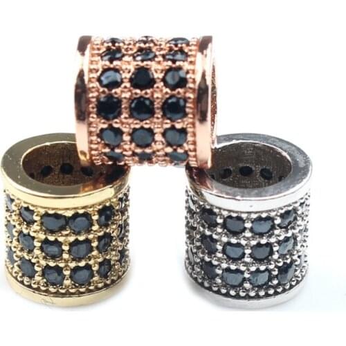 8*8mm Basic Micro Pave Column Zirconia DIY Metal Copper Spacer Beads For Accessories Jewellery Making Bracelets 3pcs/lot