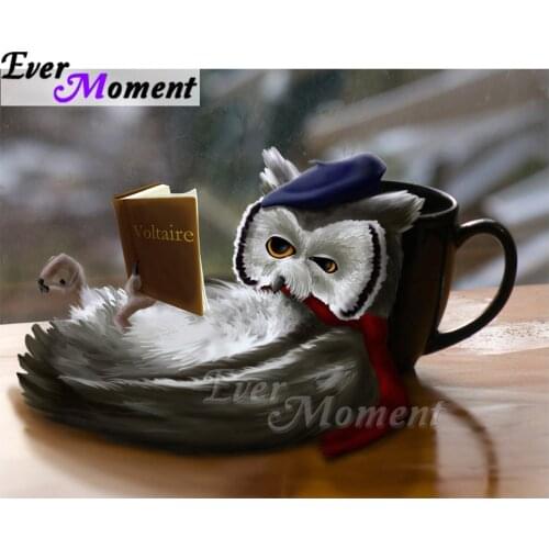 Ever Moment Diamond Painting Handmade Owl Reading Book Coffee Full Square Drill Decoration Diamond Embroidery Mosaic ASF1751