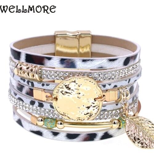 WELLMORE bohemia leopard print bracelets women bracelet charm magnet leather bracelets for women luxury party jewelry
