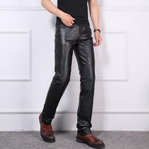 New Autumn And Winter Genuine Leather Pants Men Windproof Leather Pants Sheepskin Motorcycle Down Pants Thick Straight trousers