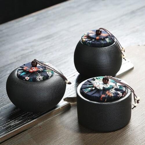 Black Pottery Antique Tea Caddy Small 2 Two Packs Thread Sealed Candy Pu'Er Tieguanyin Household Teaset
