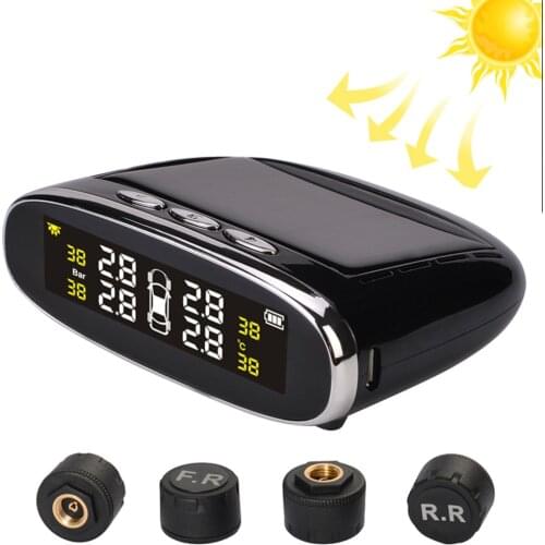 Tpms Car Tire Monitoring Pressure Display Auto Alarm Monitor Solar Power Charging Temperature Warning with 4 Sensors