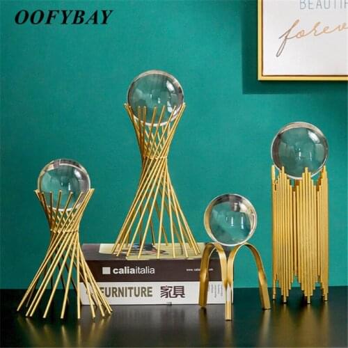 European Golden Light Luxury Modern Metal Crystal Ball Crafts Living Room Office Desktop Ornaments Home Decoration Furnishings