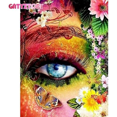 GATYZTORY Diy Diamond Painting 5D Eye Butterfly Full Square/round Diamond Embroidery Flowers Mosaic Room Decor