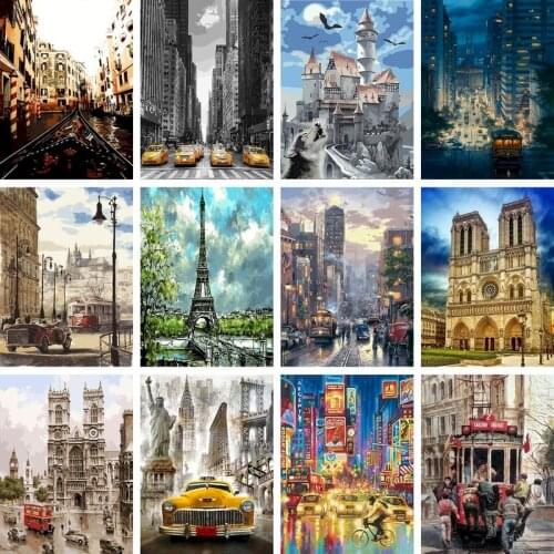 Gatyztory Frame Painting By Numbers City Landscape Acrylic Paints Handpainted Kits Canvas Drawing Unique Gift Home Wall Decor