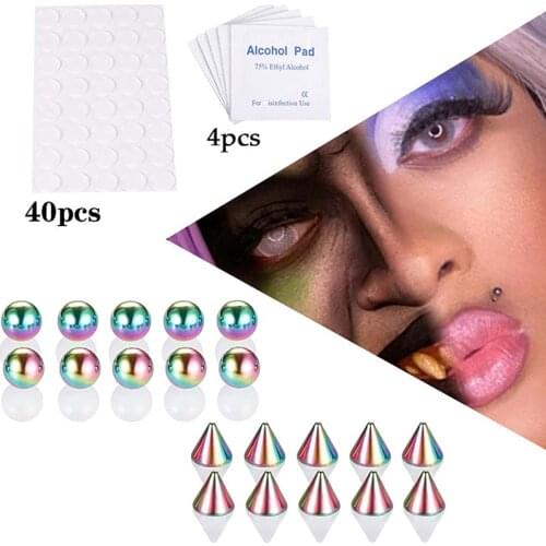 1 Set Fake Smiley Piercing Fake Nose Ring Eyebow Ring Dimple Sticker Face Piercing Body Jewelry Stainless Steel Lip Stud