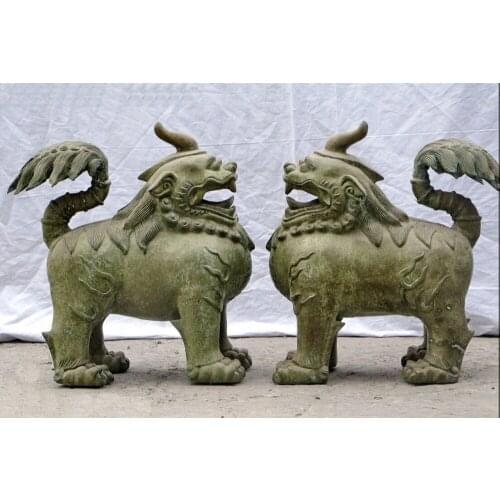 Bi002061 Regius Classical pure Bronze Evil spirits Door kylin Unicorn Foo Dog Lion Pair