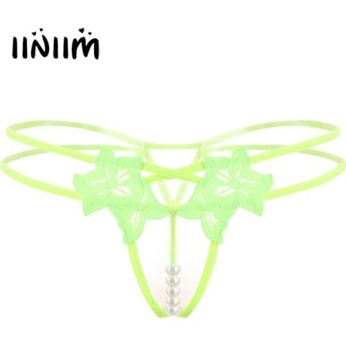Mens Pearls Massage Briefs Crotchless G-string Lingerie Underwear Low Rise Embroidered T-back Double Elastic Waistband Thongs