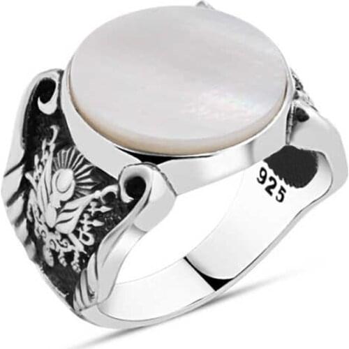 Flat Pearl Sterling Silver Men 'S Ring