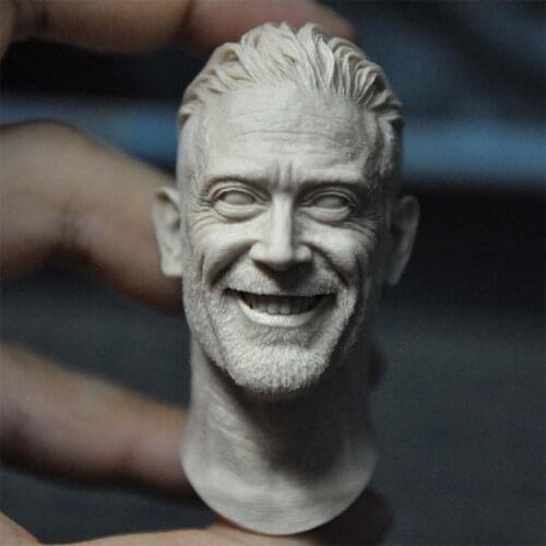 Unpainted 1/6 Negan Jeffrey Dean Morgan Head Sculpt Carving Model Fit 12 inch Male Soldier Action Figure Body for Fans DIY