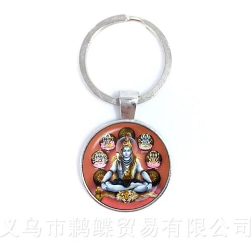 New Fashion Glass Time Gem Keychain 25mm Ganesha Buddha Elephant Pendants DIY Men Jewelry Car Key Holder Souvenir For Gift