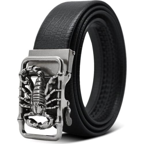 Metal Scorpion Shape 3D Buckle Belts Men Leather Luxury Brand Automatic Buckle Punk Belt Male Quality Designer Belt Animal 2021