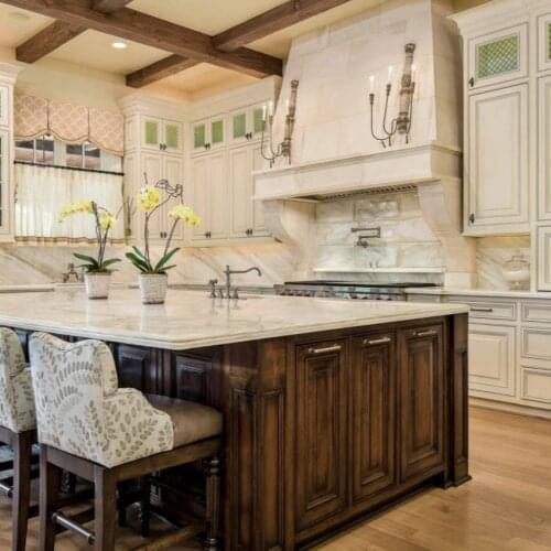 Luxury Classic Solid Wood Kitchen With Large Island White Raised-Panel Cabinets Customized Kitchen Cupboard From China
