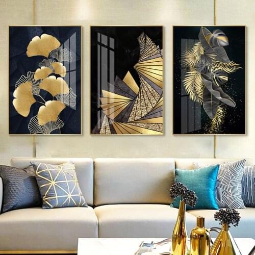 Nordic Decoration Golden Leaf Canvas Abstract Painting Wall Art Poster and Print Decorative Pictures for Living Room Home Decor