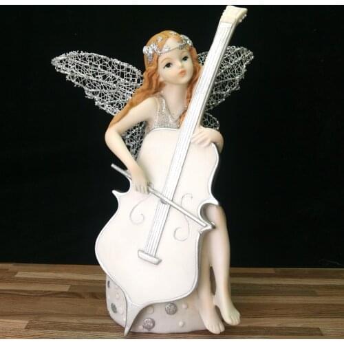 Flower Fairy Figurines DIY Wings Resin Angel Statues Home Decor Wedding Gifts Beautiful Girl White Music Girl Gifts for Mother