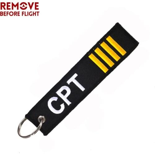 Remove Before Flight Captain Key Chain Jewelry Safety Tag Embroidery CPT Key Ring Chain for Aviation Gifts Luggage Tag Label