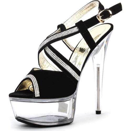 Unique color block decoration sandals 15cm Rhinestone high thin heels platform dance shoes fashion crystal shoes