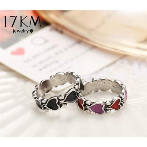 Vintage Individuality Ancient Love Heart Ring for Women Girls Gold Silver Color Colorful Hearts Chain Rings Party Jewelry