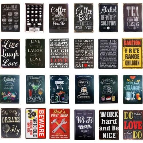 Vintage Metal Tin signs Coffee Menu Tea Wi- Fi Bar Beer Art Posters Home Decor Restaurant Coffee Cafe Wall Plaques