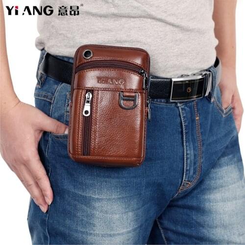 High Quality Cell/Mobile Phone Pocket Cigarette Case Genuine Leather Cowhide Riding Belt Purse Men Fanny Waist Pack Hook Bag
