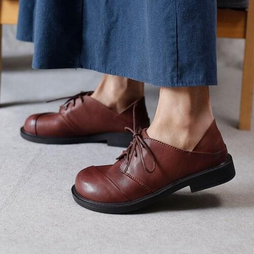 YourSeason Ladies Lace Up Flats Genuine Leather 2021 Spring Autumn Handmade Women Vintage Concise Shallow Casual Shoes