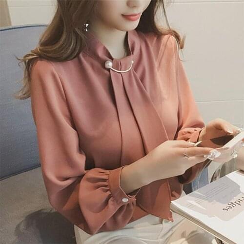 Women Blouse Fall Womens Clothing Loose Lantern Sleeve Pullover Top Long Sleeve Chiffon T-shirt Blusas Mujer De Moda