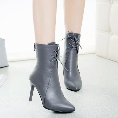 Women Fashion Pointed Toe High Heels Winter Ankle Boots Women Platform Sexy Wedding Shoes Ladies Party Shoes Female lace-up Boot